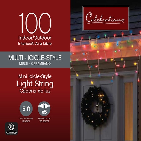 Celebrations Celebrations Red Incandescent Mini Multicolored 100 ct Icicle Christmas Lights 5.67 ft. 14074-71
